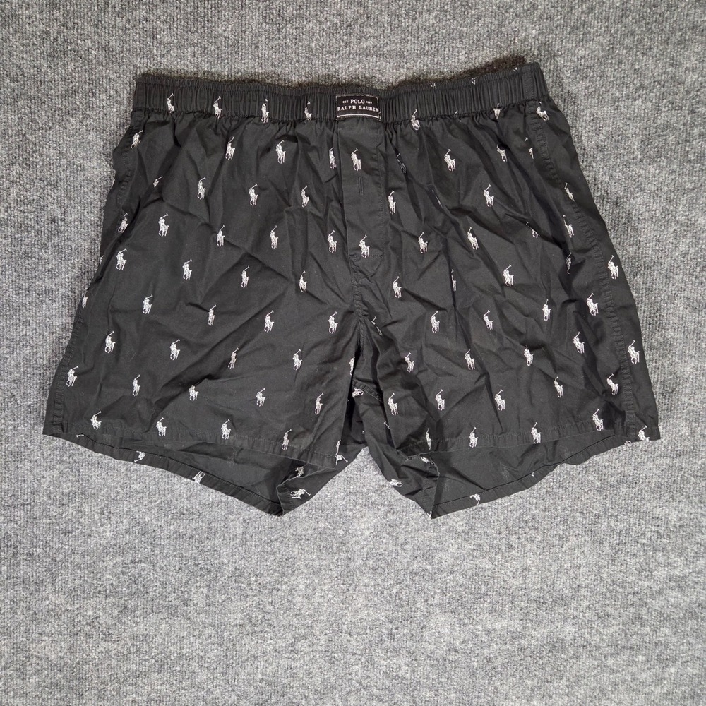 Polo Ralph Lauren Men XL Lounge Shorts Black All Over Pony Logo Cotton Casual